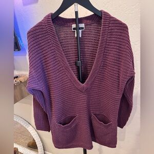 Vintage oversized Express Women's Deep Purple V-Neck Sweater